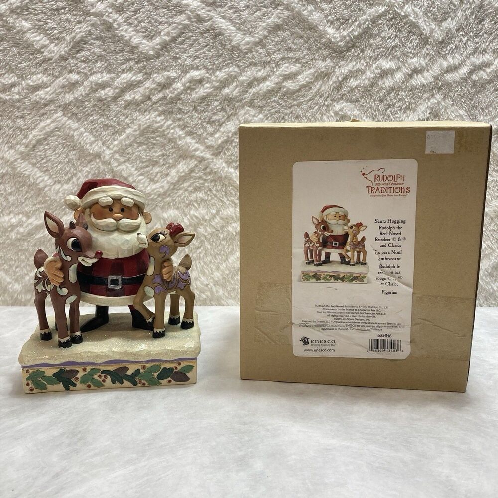 Enesco Jim Shore Figurine 2019 6004146 Santa Hugging Rudolph And Clarice W Box